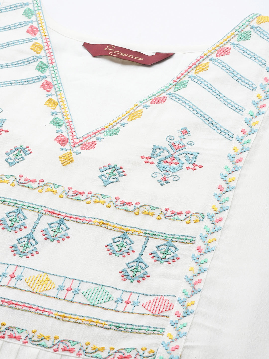 Sangria Ethnic Motifs Yoke Design Regular Thread Work Kurta with Trousers & With Dupatta | Grocsy