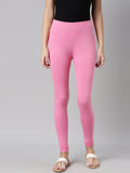 Souchii Pink Solid Slim-Fit Churidar-Length Leggings | Grocsy