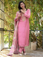 The52 Women's Gorgeous Cotton Blend Embroidery Straight Kurta with Pant And Dupatta Set | Grocsy