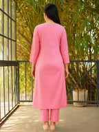 The52 Women's Gorgeous Cotton Blend Embroidery Straight Kurta with Pant And Dupatta Set | Grocsy