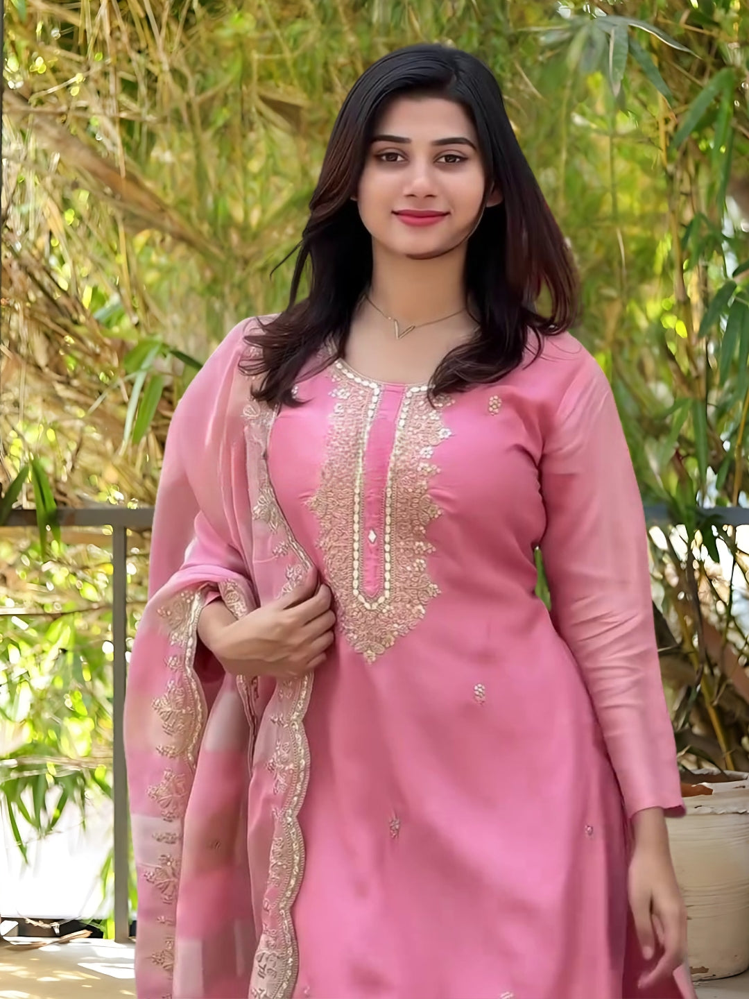 The52 Women's Gorgeous Cotton Blend Embroidery Straight Kurta with Pant And Dupatta Set | Grocsy