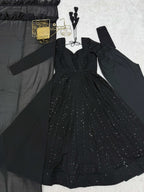 Lorenvalley Fashion Black Faux Georgette Lucknowi Sequence & Thread Work Anarkali Gown Pant with Dupatta | Grocsy