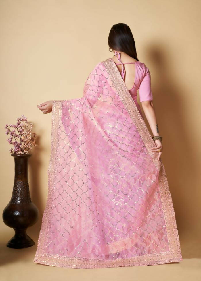 Vamsee Pink Organza Saree | Grocsy
