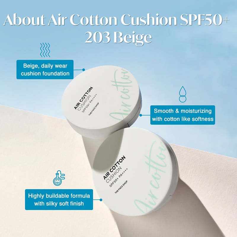 The Face Shop Air Cotton Cushion SPF 50+ PA++++ - 203 Beige | Grocsy