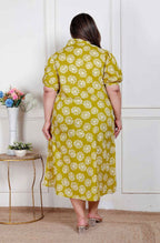 Miravan Plus Size Women'S Yellow Printed Puff Sleeve Floral Maxi Party Dress | Grocsy