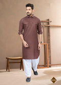 Joban Fashion Men's Light Brown Heavy Cotton Plain Kurta Pyjama set | Grocsy