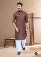 Joban Fashion Men's Light Brown Heavy Cotton Plain Kurta Pyjama set | Grocsy