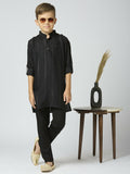 Joban Fashion Kids Island Full Sleeves Cotton Kurta and Pyjama Set with Strip - Black | Grocsy