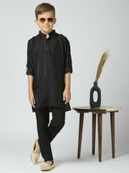 Joban Fashion Kids Island Full Sleeves Cotton Kurta and Pyjama Set with Strip - Black | Grocsy