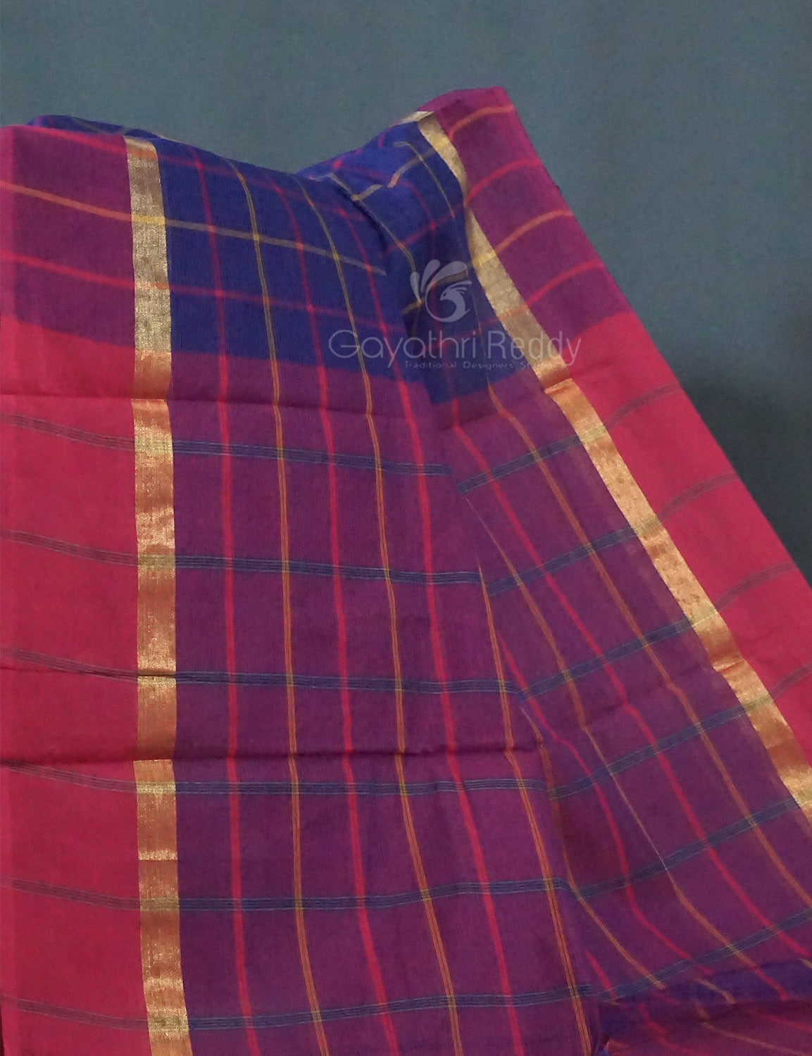 Dual Shade of Navy Blue And Magenta Pure Mangalgiri Cotton By Gayathri Reddy Designer Studio | Grocsy