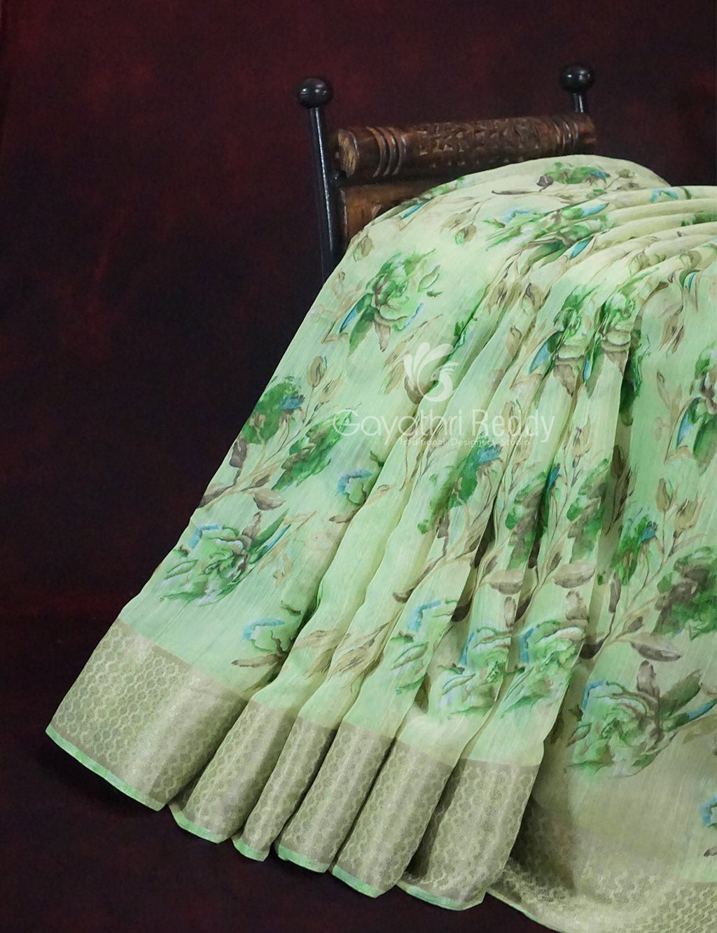 Shades of Green with Floral Design Semi Chanderi Saree By Gayathri Reddy Designer Studio | Grocsy
