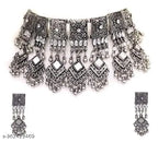 Tehzeeb Creations Women's Silver Colour Oxidised Necklace Set With Mirror Work | Grocsy