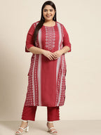 Sztori Plus Size Geometric Printed Round Neck Straight Kurta | Grocsy