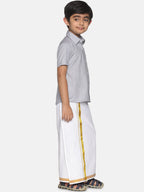 Sethukrishna Boys Grey & White Shirt with Dhoti | Grocsy