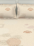 SPACES Pattern Art Cream Printed Egyptian Cotton 350 TC King Bedsheet & 4 Pillow Covers | Grocsy