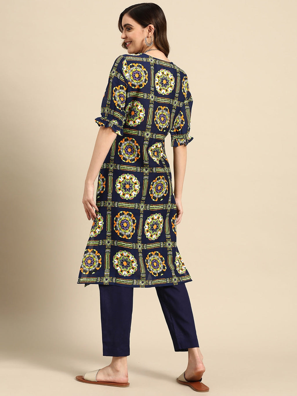 Sangria Women Ethnic Motifs Printed Kurta with Trousers | Grocsy