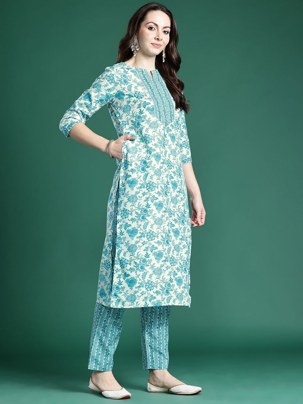 Indo Era Floral Printed Kurta with Trousers & Dupatta | Grocsy