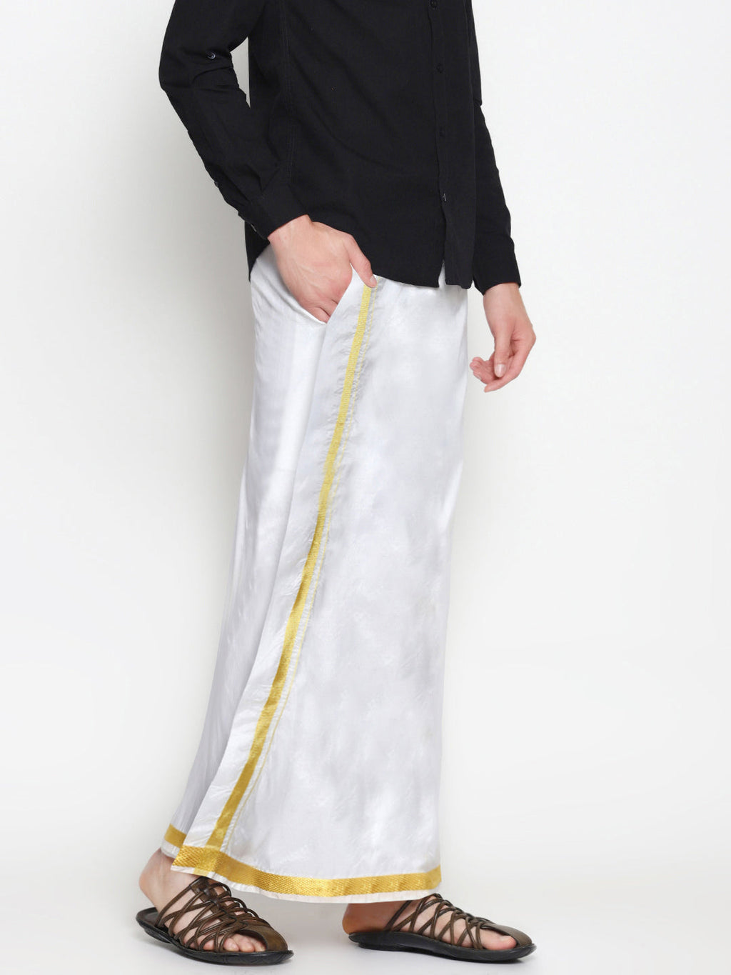 Sethukrishna Men White Double Layer Readymade Dhoti With Pocket | Grocsy