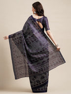Saree Mall Navy Blue & Grey Floral Art Silk Bhagalpuri Sarees | Grocsy