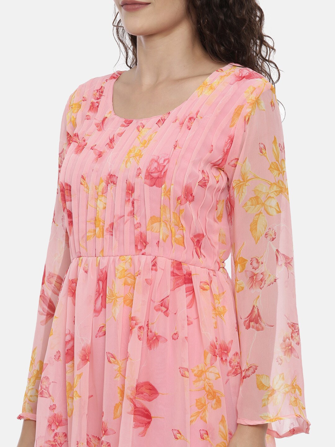 Souchii Pink Floral Printed A-Line Dress For Women | Grocsy