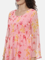 Souchii Women Beautiful Pink Floral Printed A-Line Dress | Grocsy