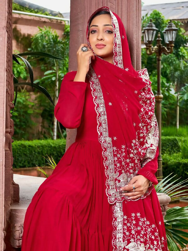 Joban Fashion Red Readymade Kurta Set With Sequence embroidery Work | Grocsy