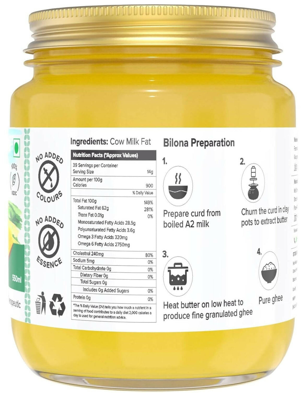 Farm Naturelle A2 Vedic Sahiwal Ghee - Desi Cow Ghee | Natural, Healthy, and Pure | Cultured Cow Ghee