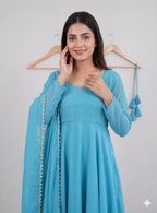 Teeya Creation New Trendy Stylish Anarkali Gown Set - Sky Blue | Grocsy