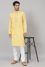 Neckline Embroidered Cotton Kurta by Hilo Design | Grocsy