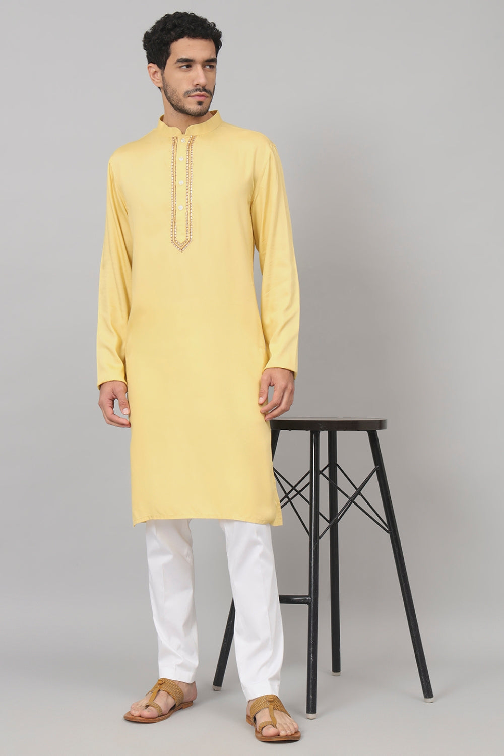 Neckline Embroidered Cotton Kurta by Hilo Design | Grocsy