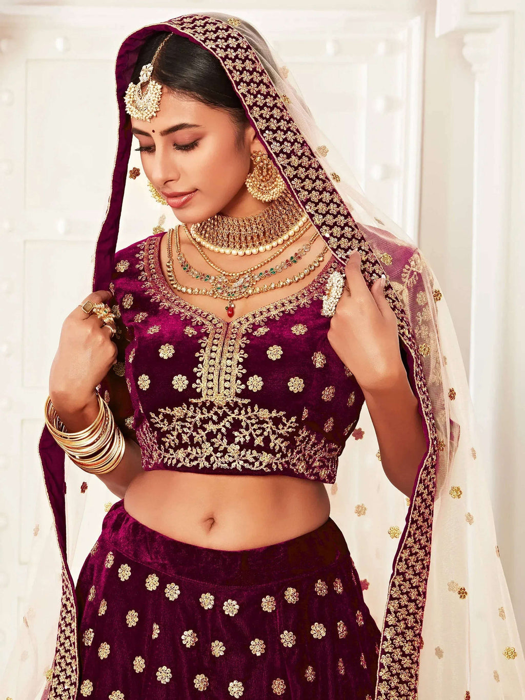Tulsi Art Purple Zari Embroidered Bridal Lehenga Choli | Grocsy