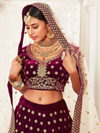 Tulsi Art Purple Zari Embroidered Bridal Lehenga Choli | Grocsy