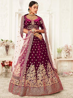 Tulsi Art Purple Zari Embroidered Bridal Lehenga Choli | Grocsy
