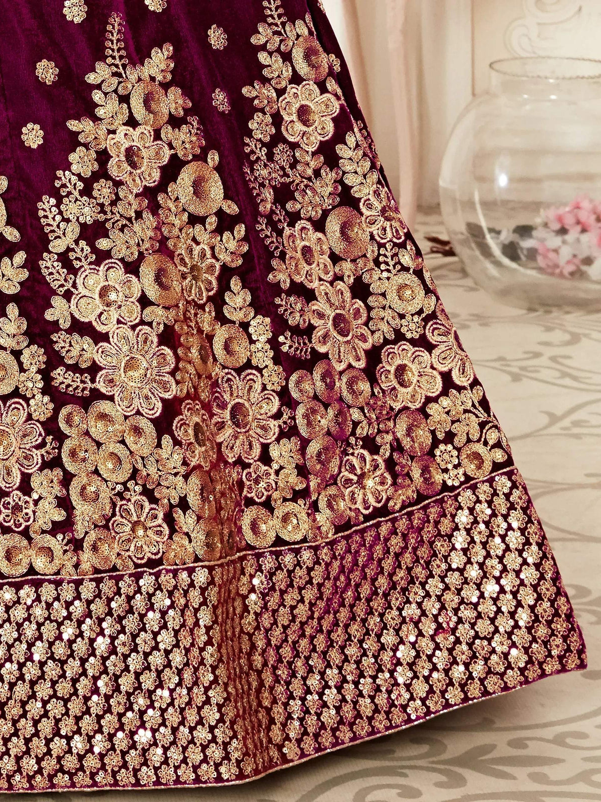 Tulsi Art Purple Zari Embroidered Bridal Lehenga Choli | Grocsy