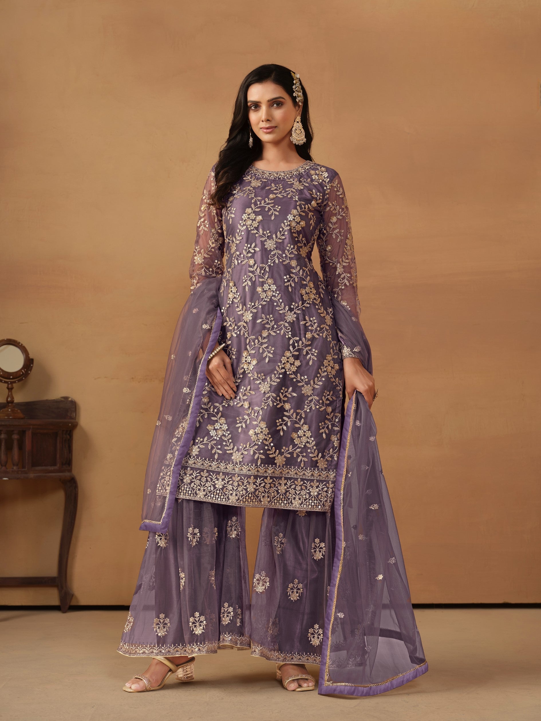 Anaita Purple Embroidered Net Salwar Suit | Grocsy