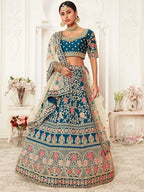 Tulsi Art Blue Rose Embroidered Silk Bridal Lehenga Choli | Grocsy