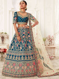 Tulsi Art Blue Rose Embroidered Silk Bridal Lehenga Choli | Grocsy