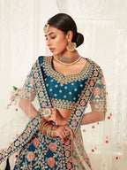 Tulsi Art Blue Rose Embroidered Silk Bridal Lehenga Choli | Grocsy