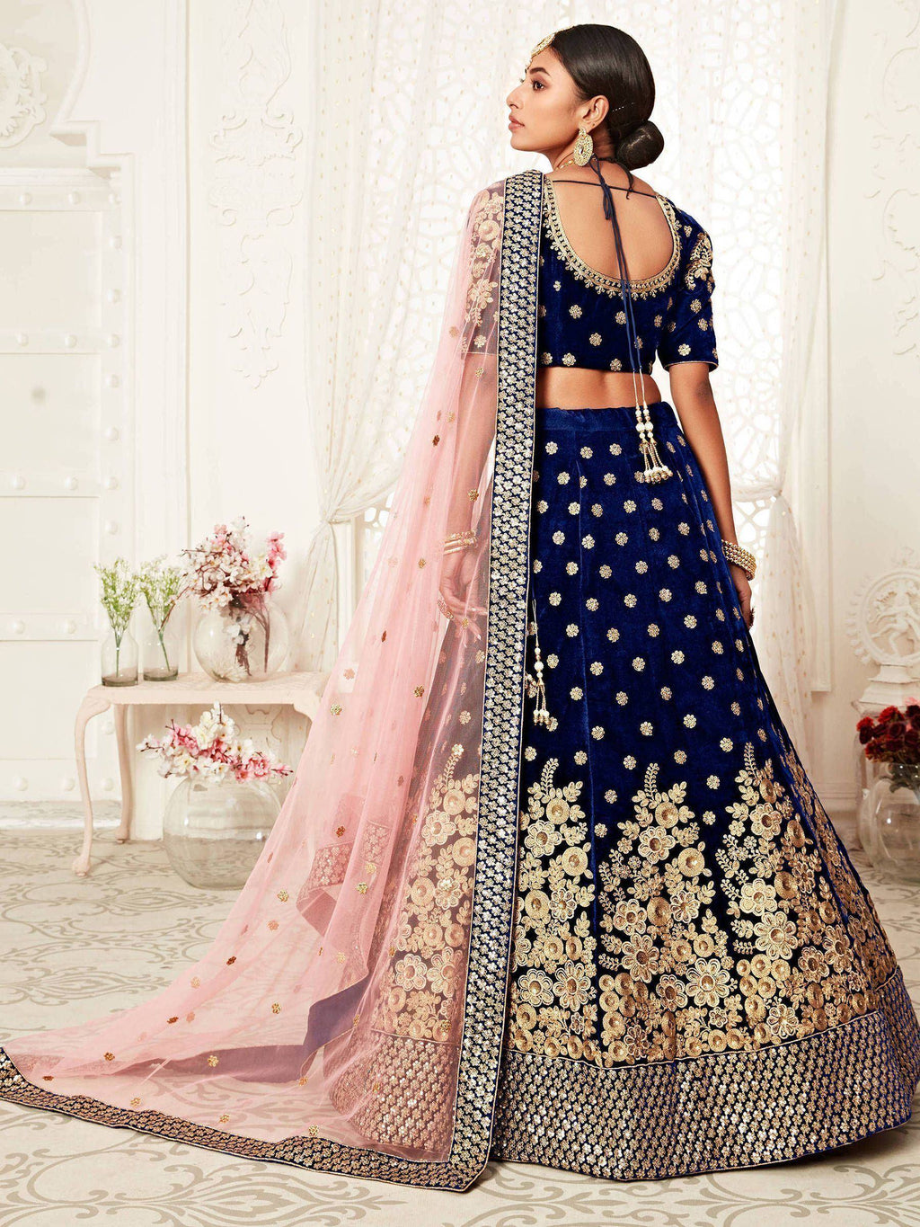 Tulsi Art Navy Blue Thread Embroidered Bridal Lehenga Choli | Grocsy