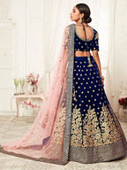 Tulsi Art Navy Blue Thread Embroidered Bridal Lehenga Choli | Grocsy