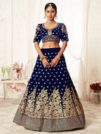 Tulsi Art Navy Blue Thread Embroidered Bridal Lehenga Choli | Grocsy