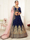Tulsi Art Navy Blue Thread Embroidered Bridal Lehenga Choli | Grocsy