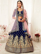 Tulsi Art Navy Blue Thread Embroidered Bridal Lehenga Choli | Grocsy