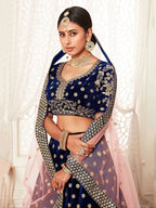 Tulsi Art Navy Blue Thread Embroidered Bridal Lehenga Choli | Grocsy
