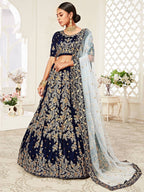 Tulsi Art Navy Blue Embroidered Velvet Wedding Lehenga Choli | Grocsy