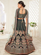 Tulsi Art Green Floral Embroidered Velvet Bridal Lehenga Choli | Grocsy