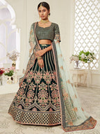 Tulsi Art Green Floral Embroidered Velvet Bridal Lehenga Choli | Grocsy