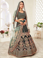 Tulsi Art Green Floral Embroidered Velvet Bridal Lehenga Choli | Grocsy