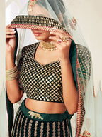 Tulsi Art Green Floral Embroidered Velvet Bridal Lehenga Choli | Grocsy