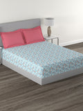 MYTRIDENT Blue White Geometric Cotton 144 TC Queen Bedsheet With 2 Pillow Covers | Grocsy